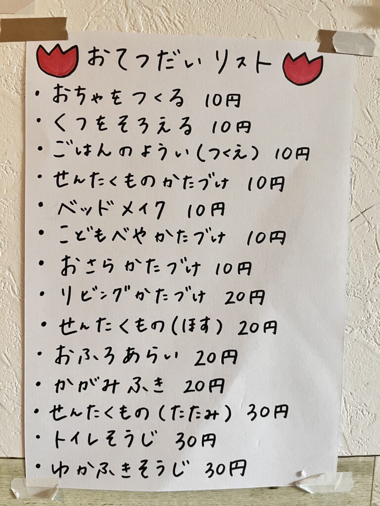 手書きのお手伝いのメニュー表