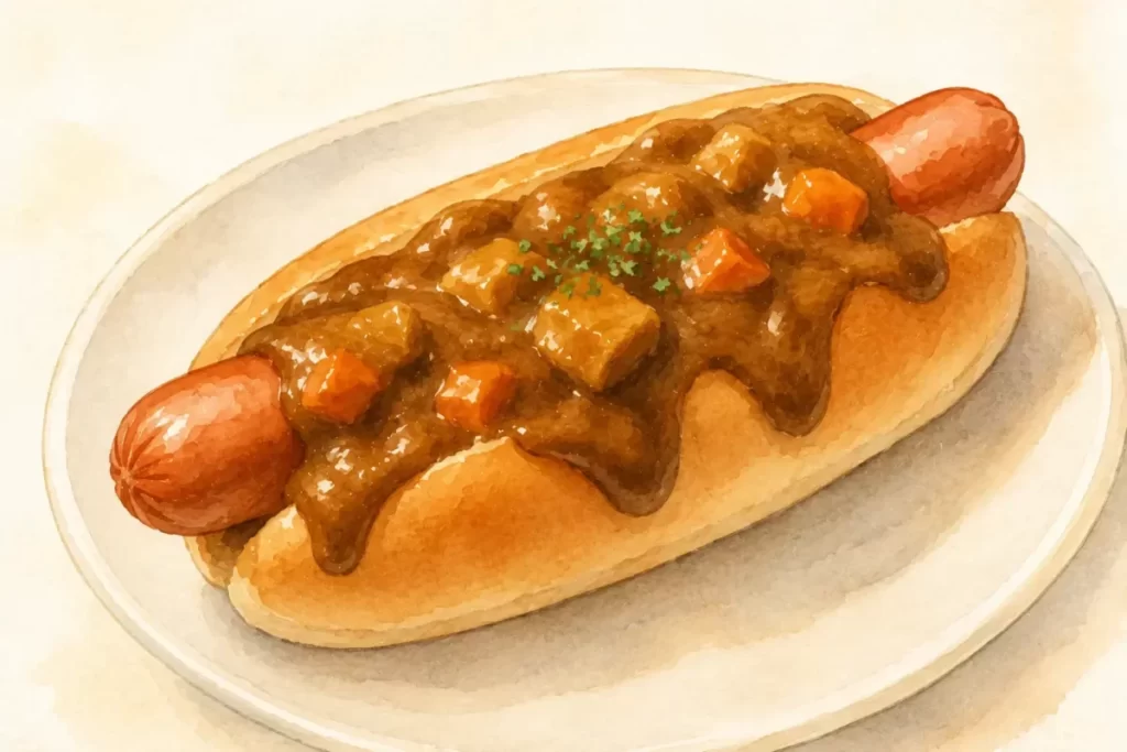 カレーがかかったホッとドックのイラスト